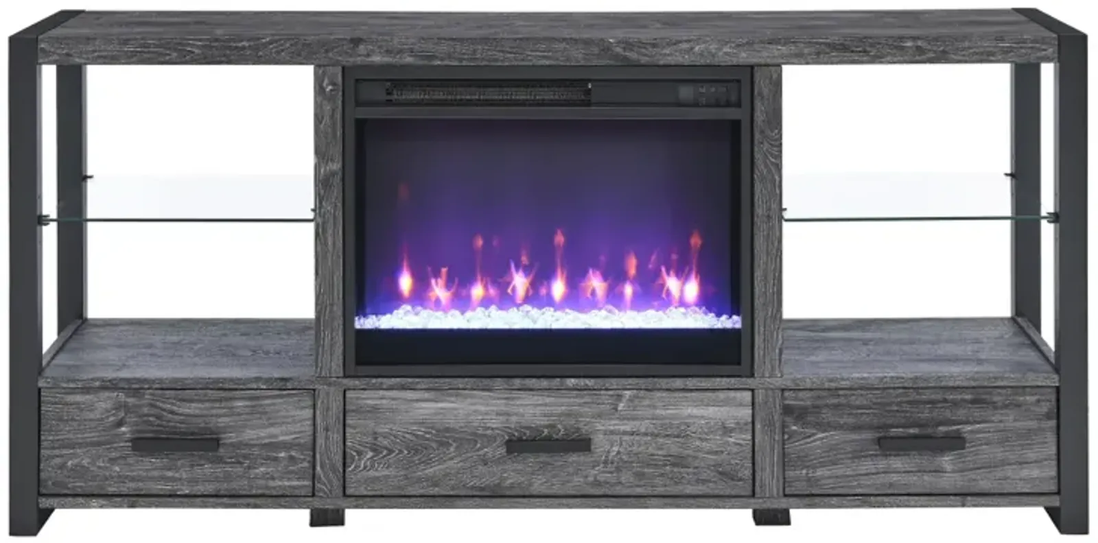 60 Inch Electric Fireplace Media TV Stand With Sync Colorful LED Lights-Dark Rustic Oak Color