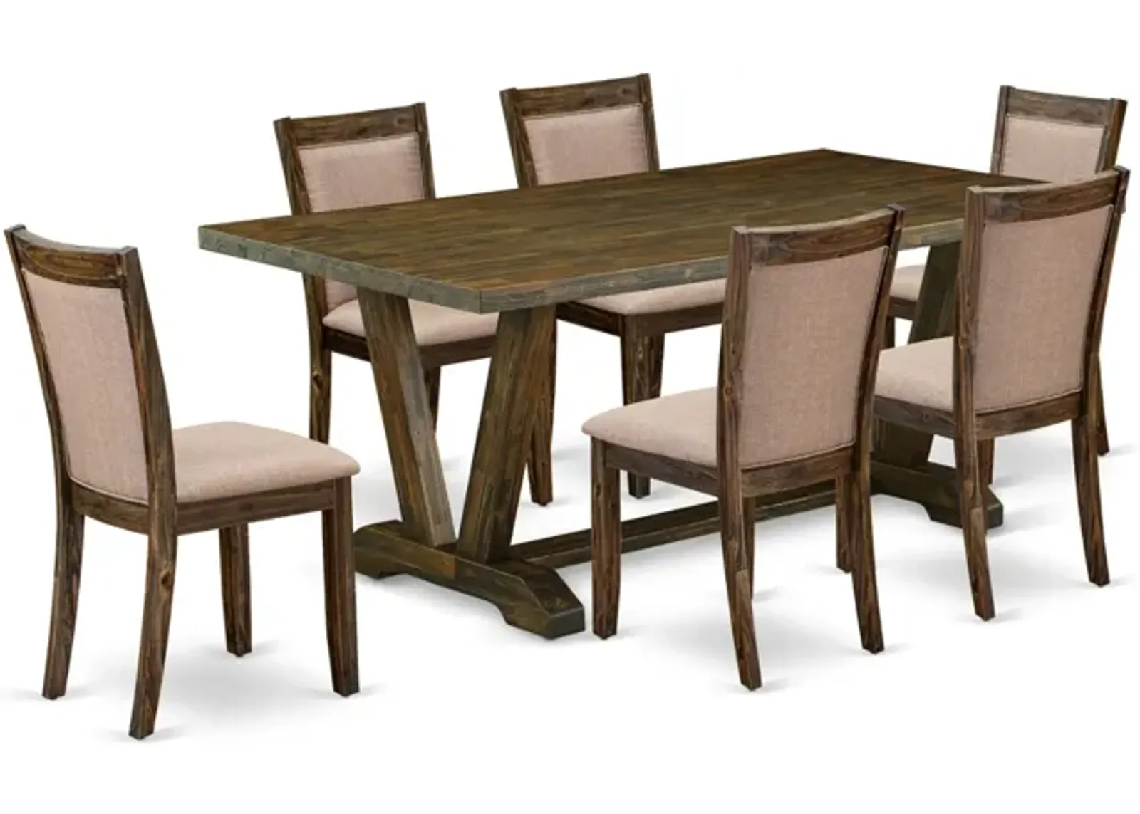 East West Furniture V777MZ716-7 7Pc Dining Set - Rectangular Table and 6 Parson Chairs - Multi-Color Color