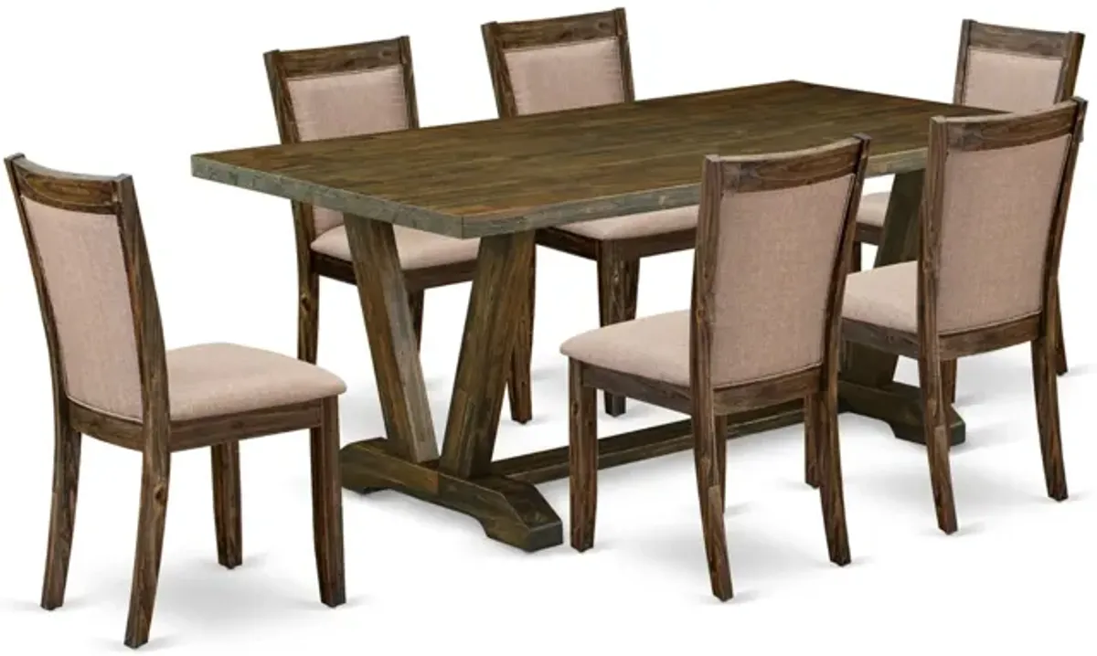 East West Furniture V777MZ716-7 7Pc Dining Set - Rectangular Table and 6 Parson Chairs - Multi-Color Color