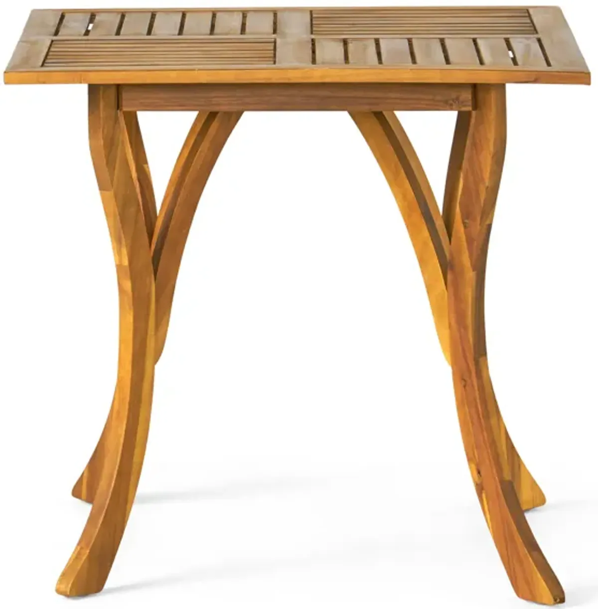 Olen Outdoor Dining Table, Slatted Square 32 Inch, Brown Acacia Wood - Benzara