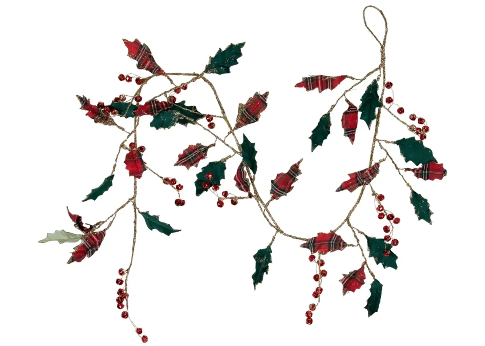 5' Green and Red Plaid Holly with Jingle Bells Christmas Garland - Unlit