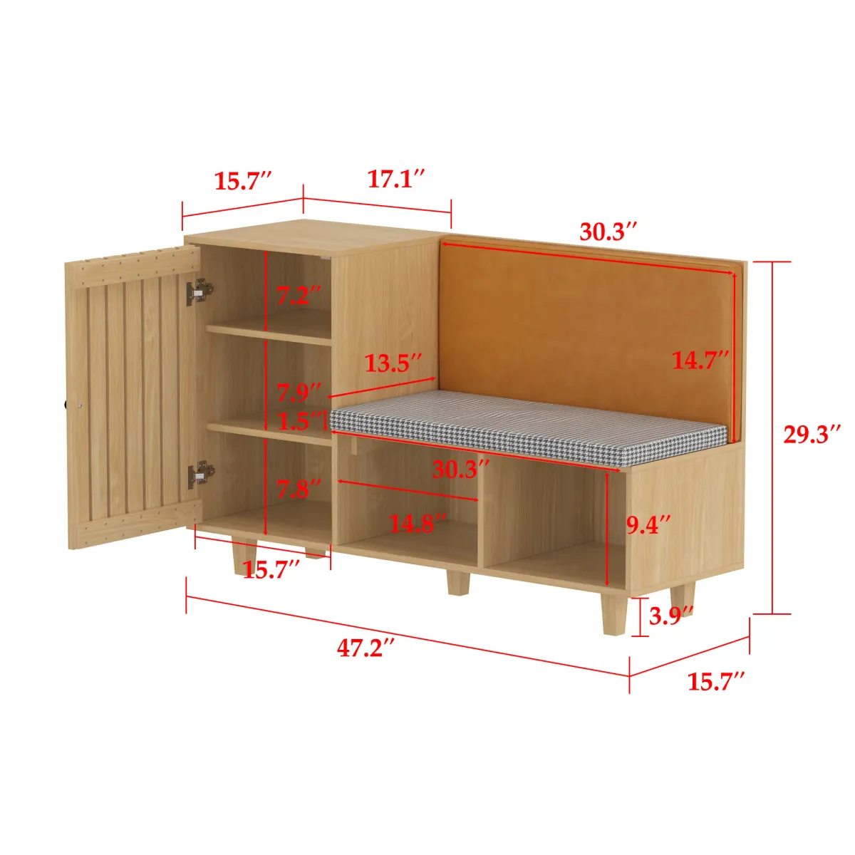 FUFU&GAGA Multifunctional Shoe Storage Bench with Comfortable Seat – 47.2"W x 15.7"D x 29.3"H, Brown