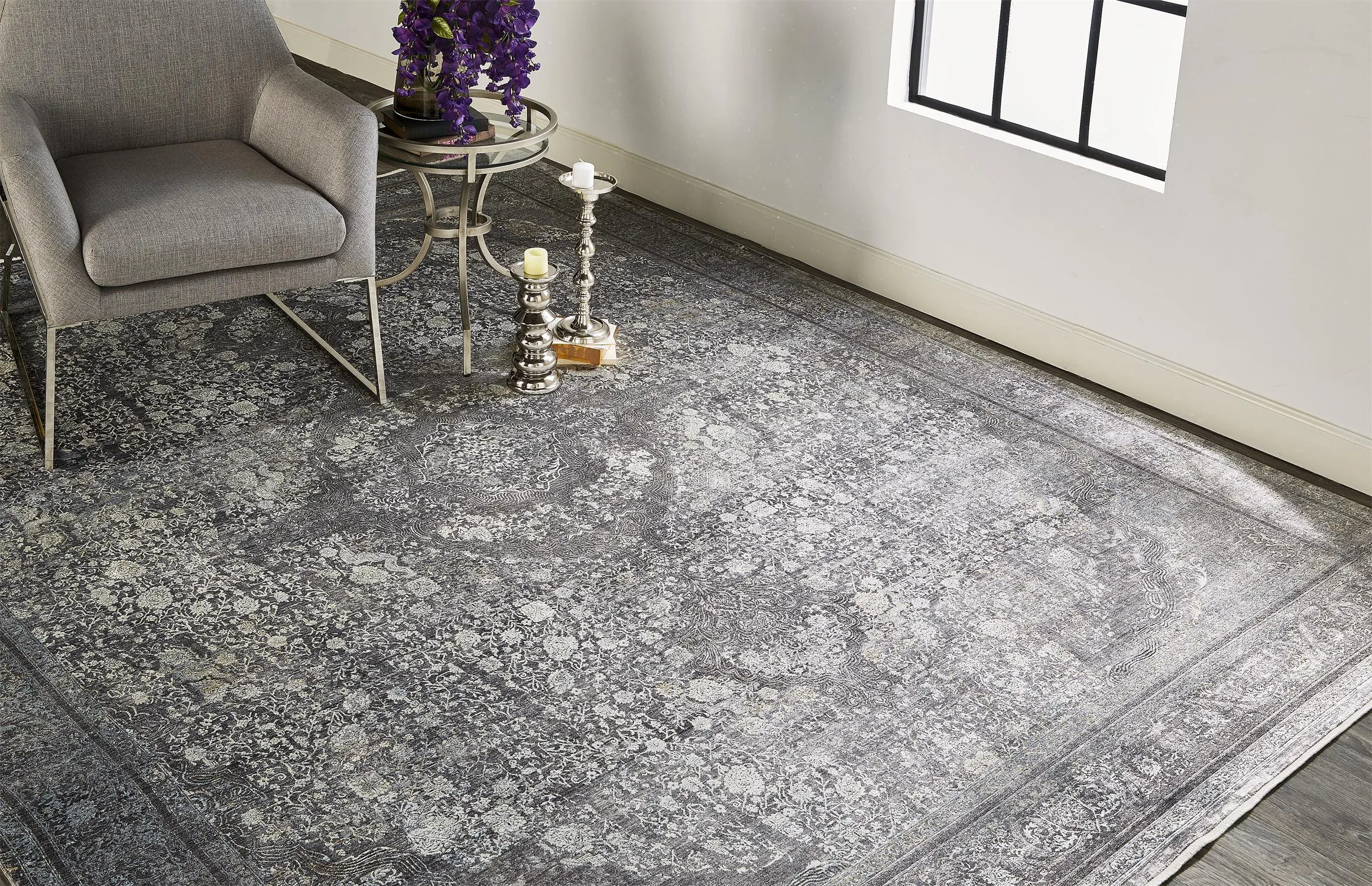 Sarrant 3967F Gray/Silver/Ivory 2'8" x 12' Rug