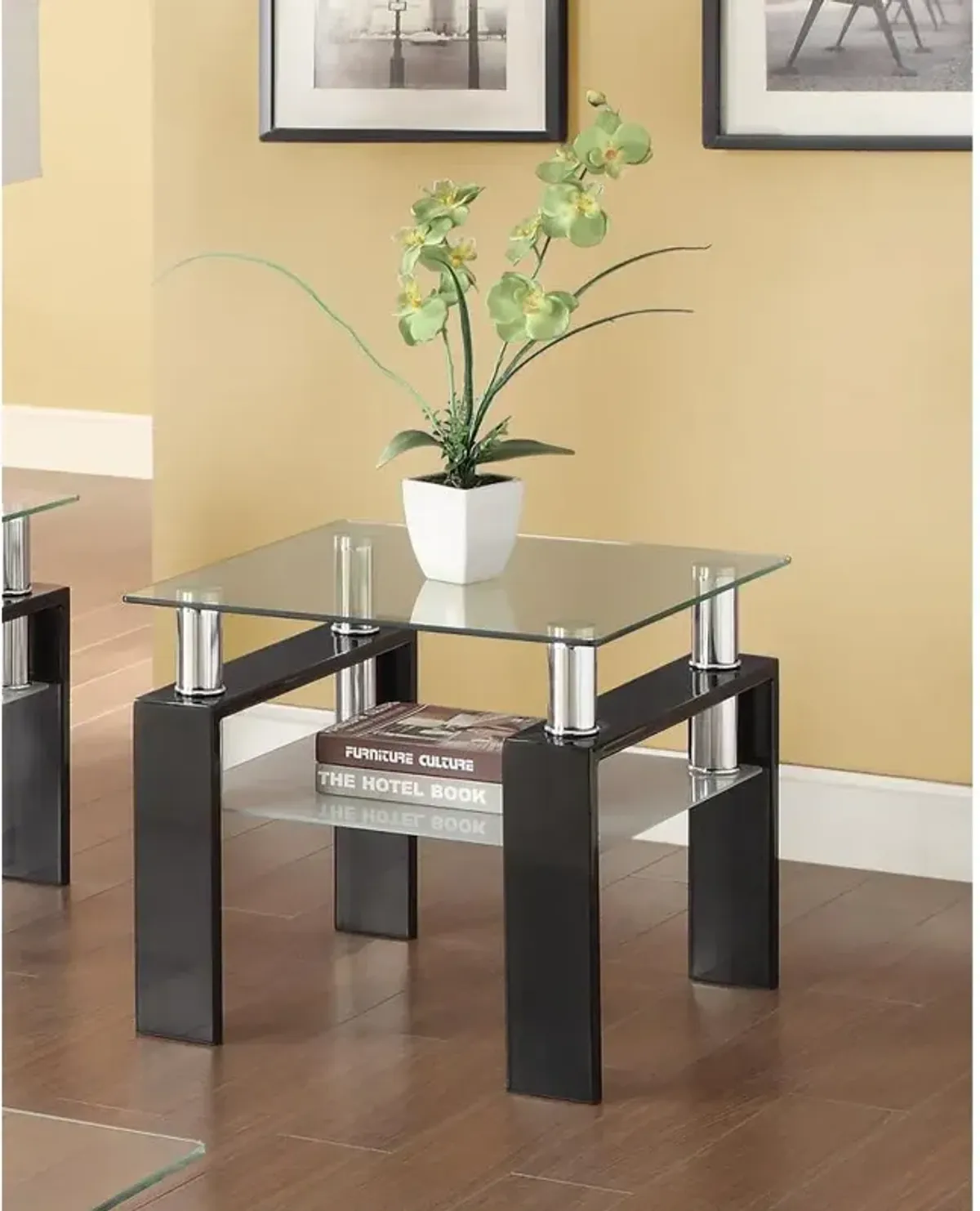 Dyer Tempered Glass End Table with Shelf Black