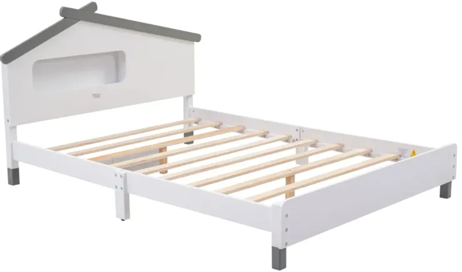 Full Size Wood Platform Bed With House-Shaped Headboard And Motion Activated Night Lights