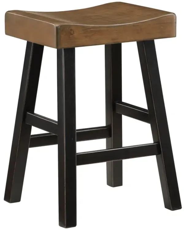Casy 25 Inch Counter Height Stool, Brown Saddle Seat, Black, Set of 2 - Benzara