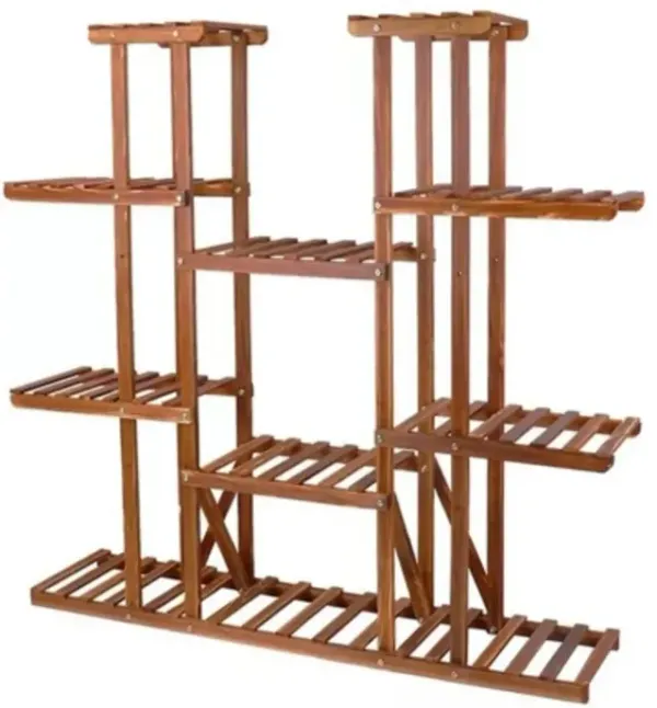 Indoor Outdoor 11-Tier Solid Wood Plant Stand – Multi-Shelf Rack for Home & Garden