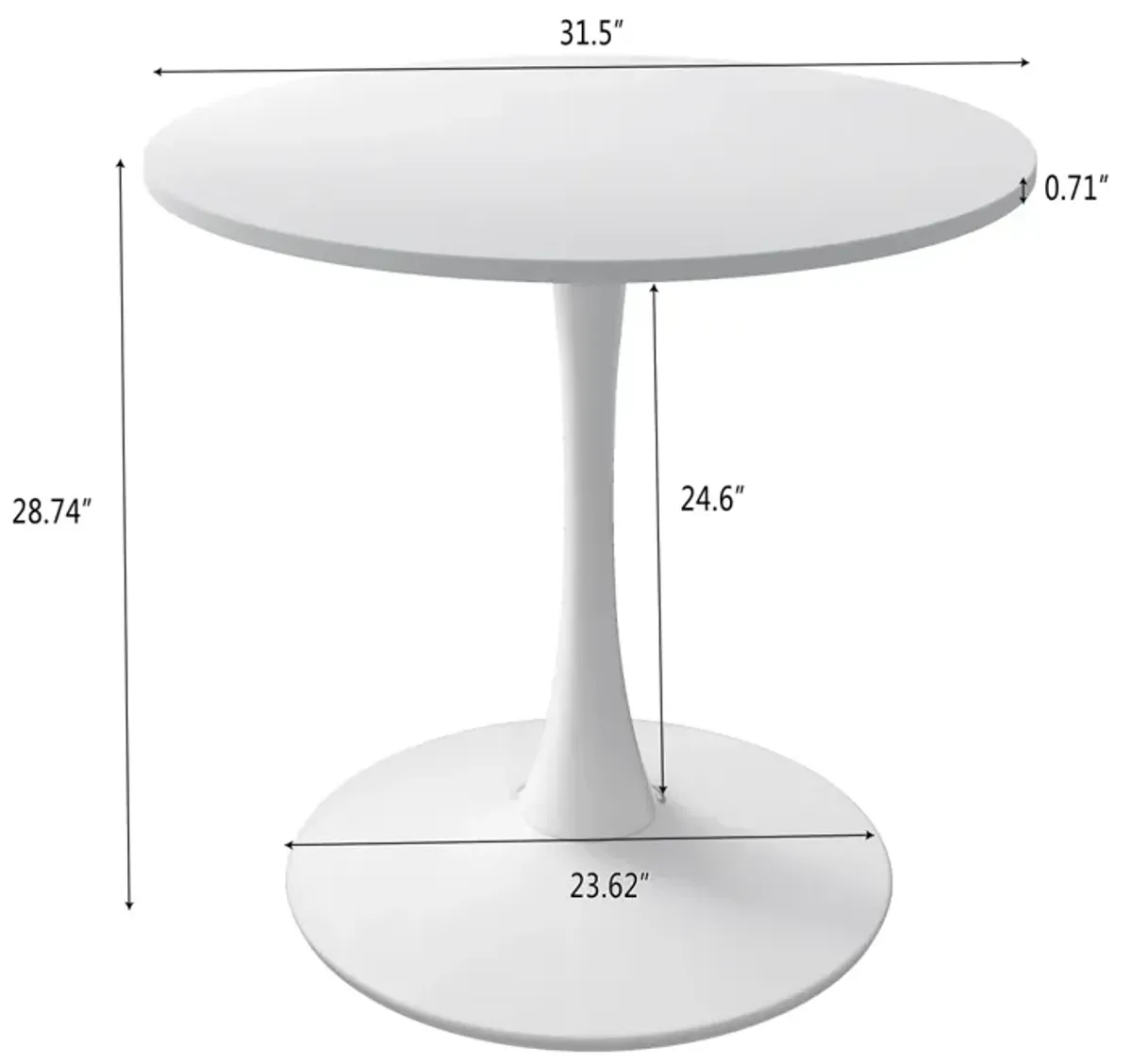 32" Modern Round Dining Table - White MDF/Metal Base