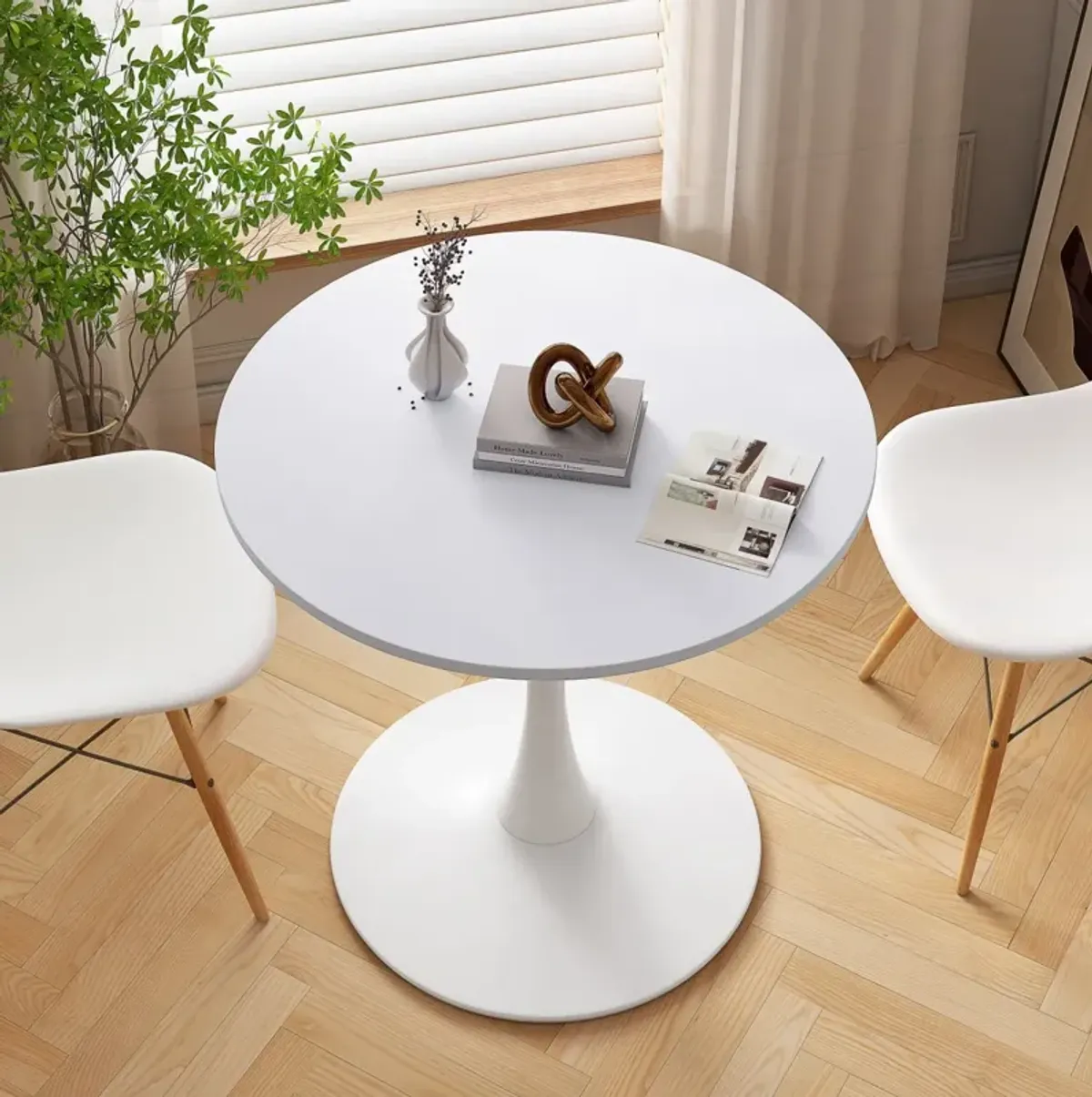 32" Modern Round Dining Table - White MDF/Metal Base