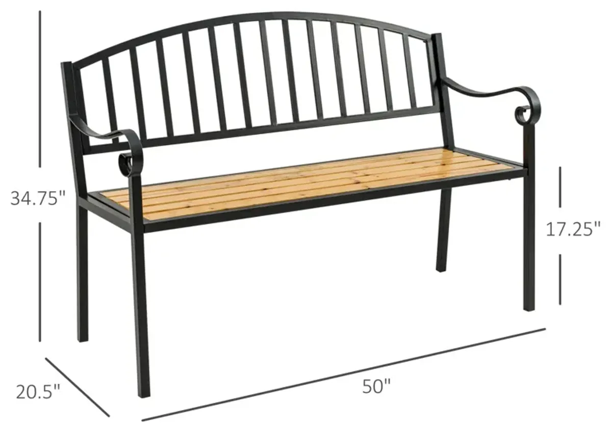 Garden Loveseat: 50" Bench with Antique Backrest and Wood Seat