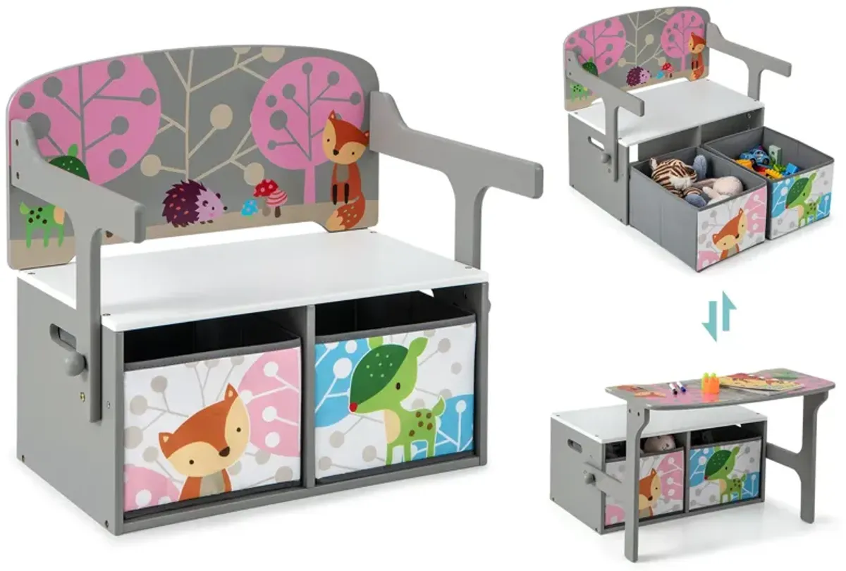 Kids Convertible Activity Bench with 2 Removable Fabric Storage Bins