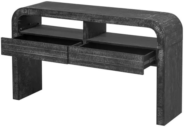 Clihome Console Table Entryway Table, Retro Curved Sofa Table with 2 Large Drawers, Narrow Console Table for Living Room Hallway Entrance, 52''×14''×31.5'', Natural Wood Wash