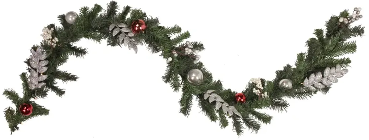 6' x 10" Pre-Lit Decorated Green Pine Artificial Christmas Garland  Warm White LED Lights