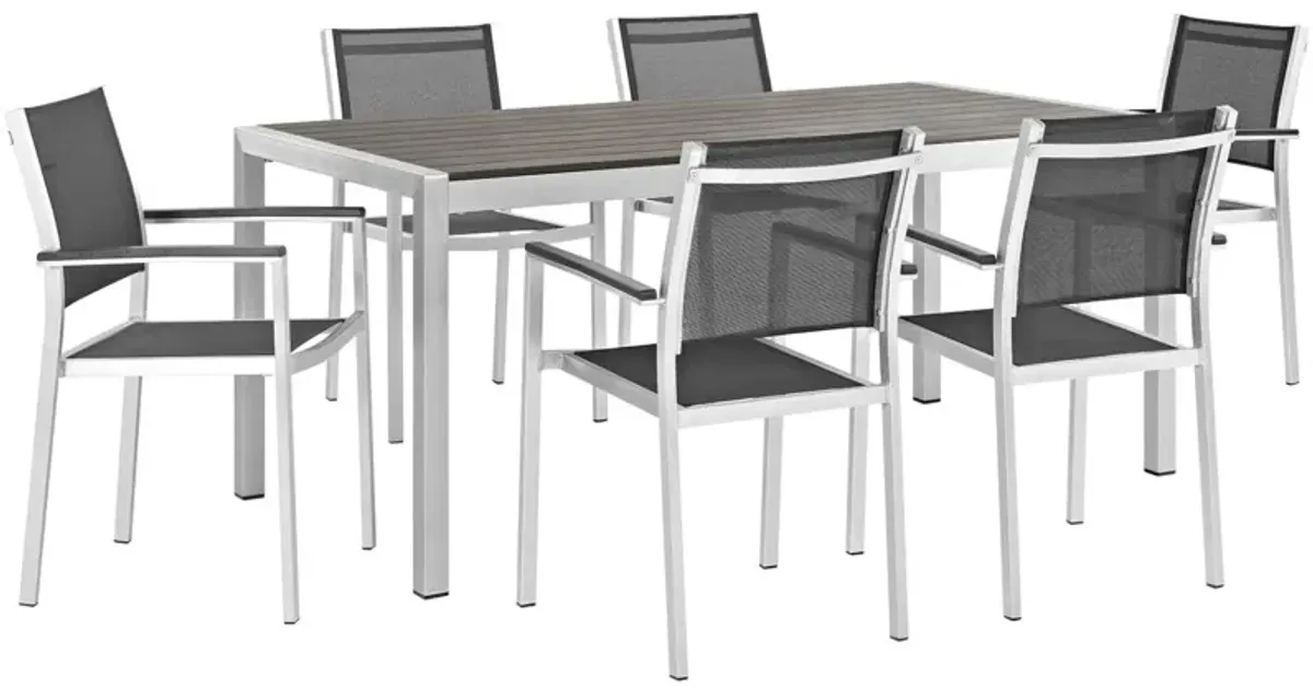 Modway Shore 7-Piece Aluminum Outdoor Patio Dining Table Set in Silver Black