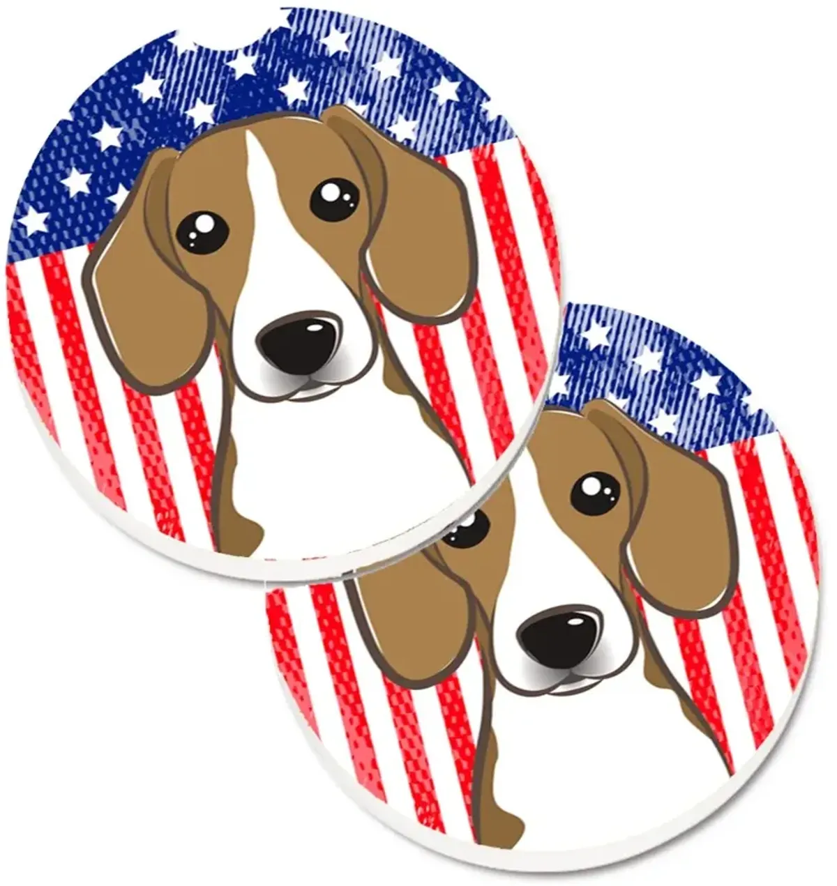 Caroline's Treasures American Flag & Beagle Set of 2 Cup Holder Car Coasters BB2169CARC, 2.56, Multicolor