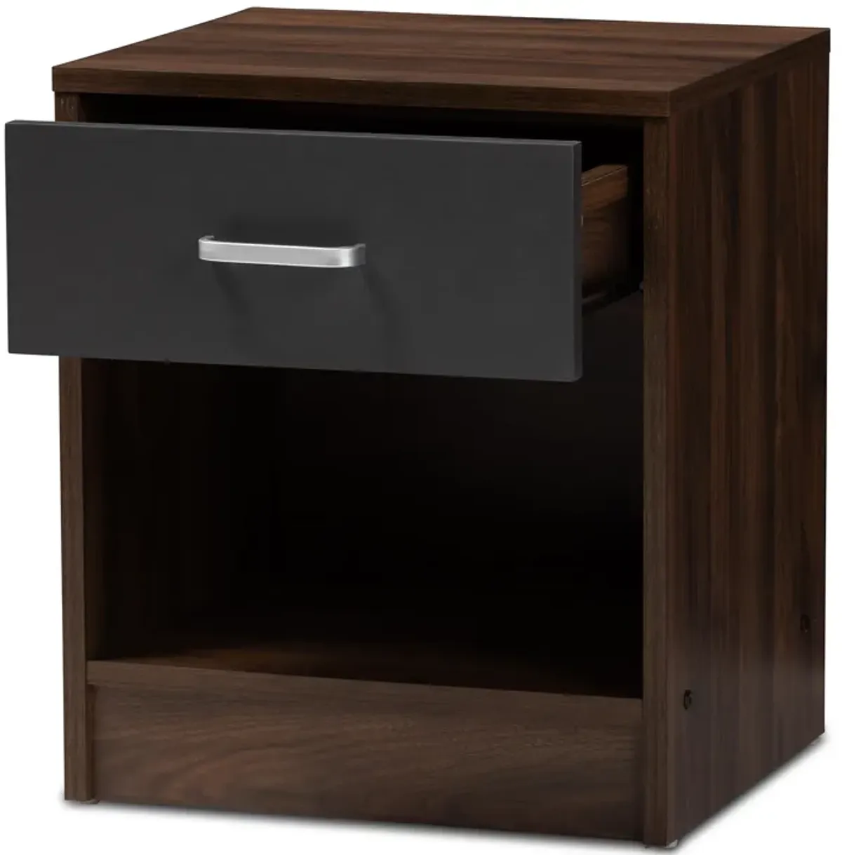 Baxton Studio Hansel Modern 1 Drawer Dark Brown and Dark Grey Finished Nightstand