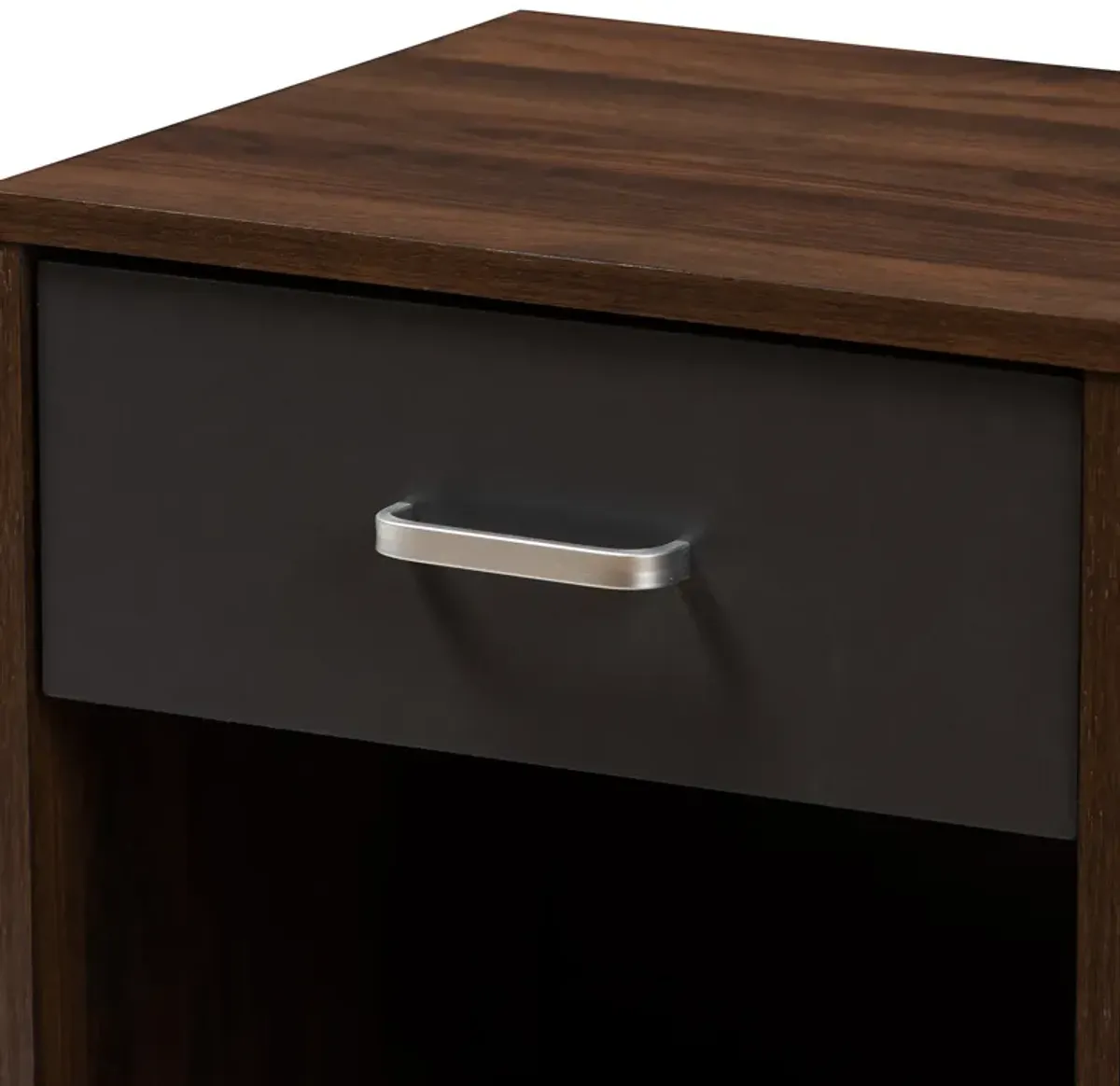 Baxton Studio Hansel Modern 1 Drawer Dark Brown and Dark Grey Finished Nightstand