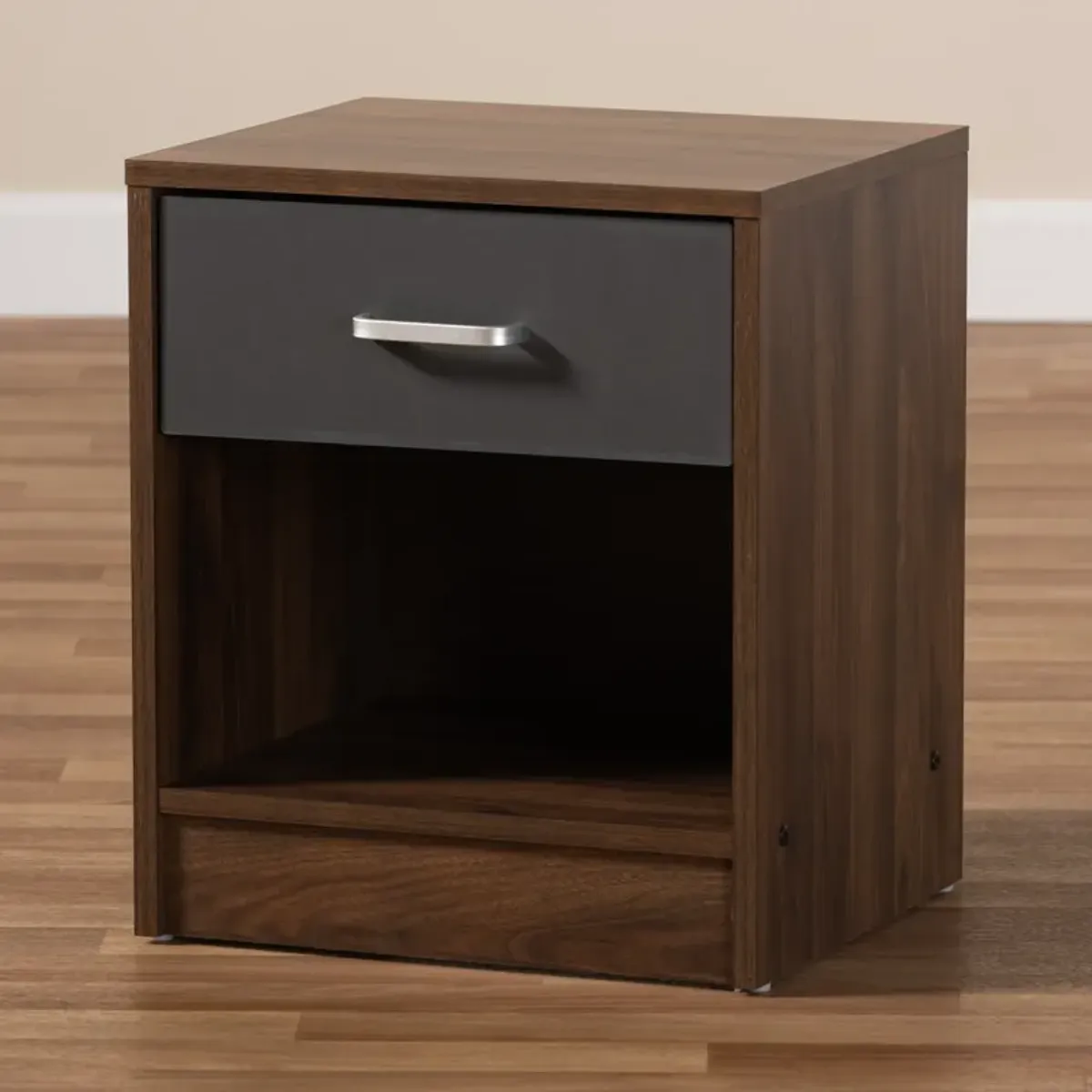 Baxton Studio Hansel Modern 1 Drawer Dark Brown and Dark Grey Finished Nightstand