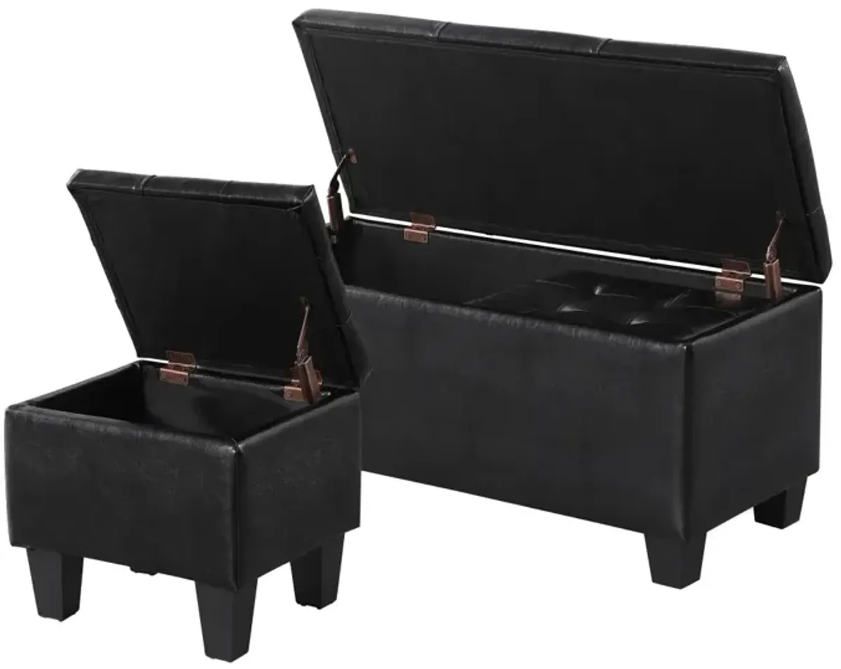 Large Storage Ottoman Bench Set, 3 In 1 Combination Ottoman, Tufted Ottoman Linen Bench