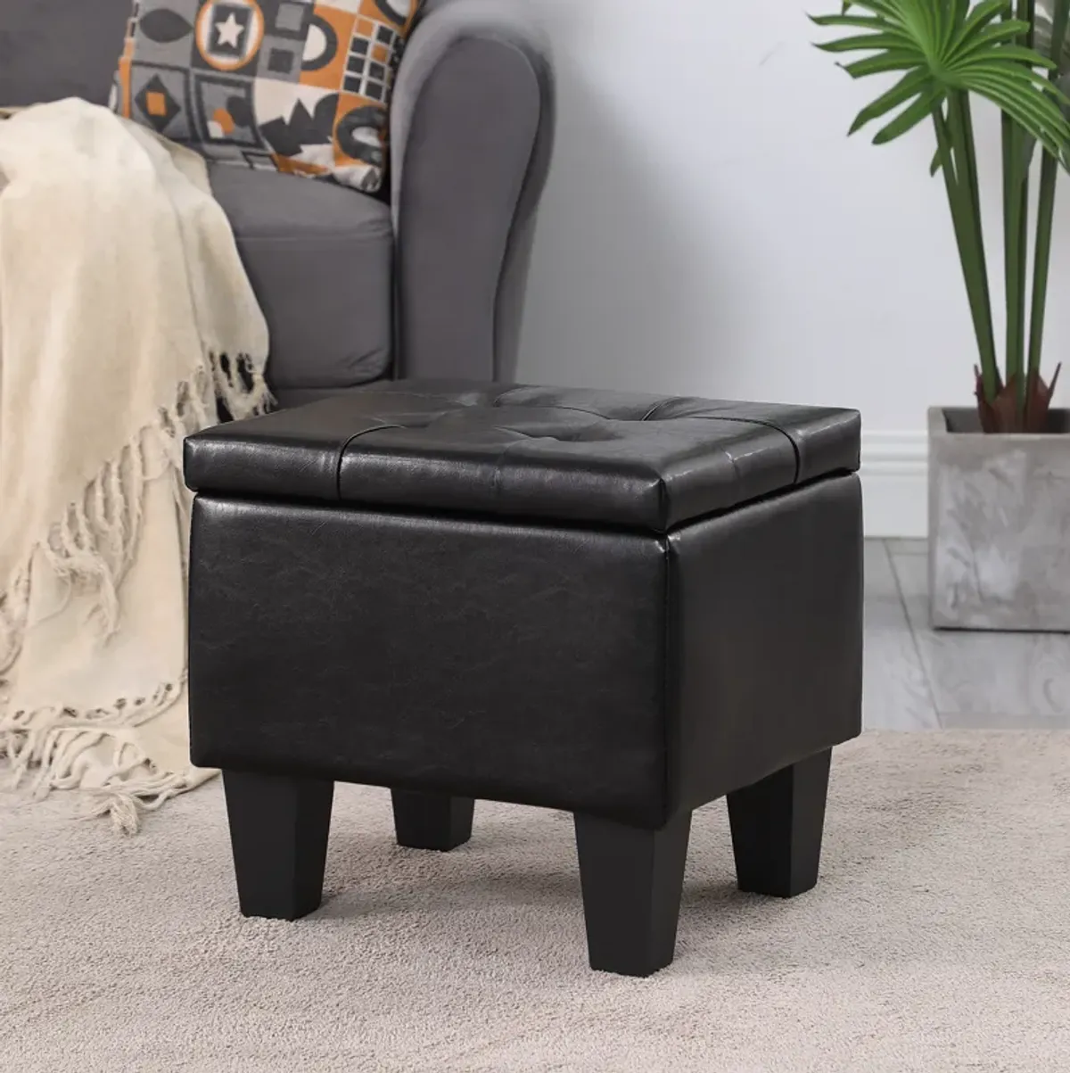 Large Storage Ottoman Bench Set, 3 In 1 Combination Ottoman, Tufted Ottoman Linen Bench