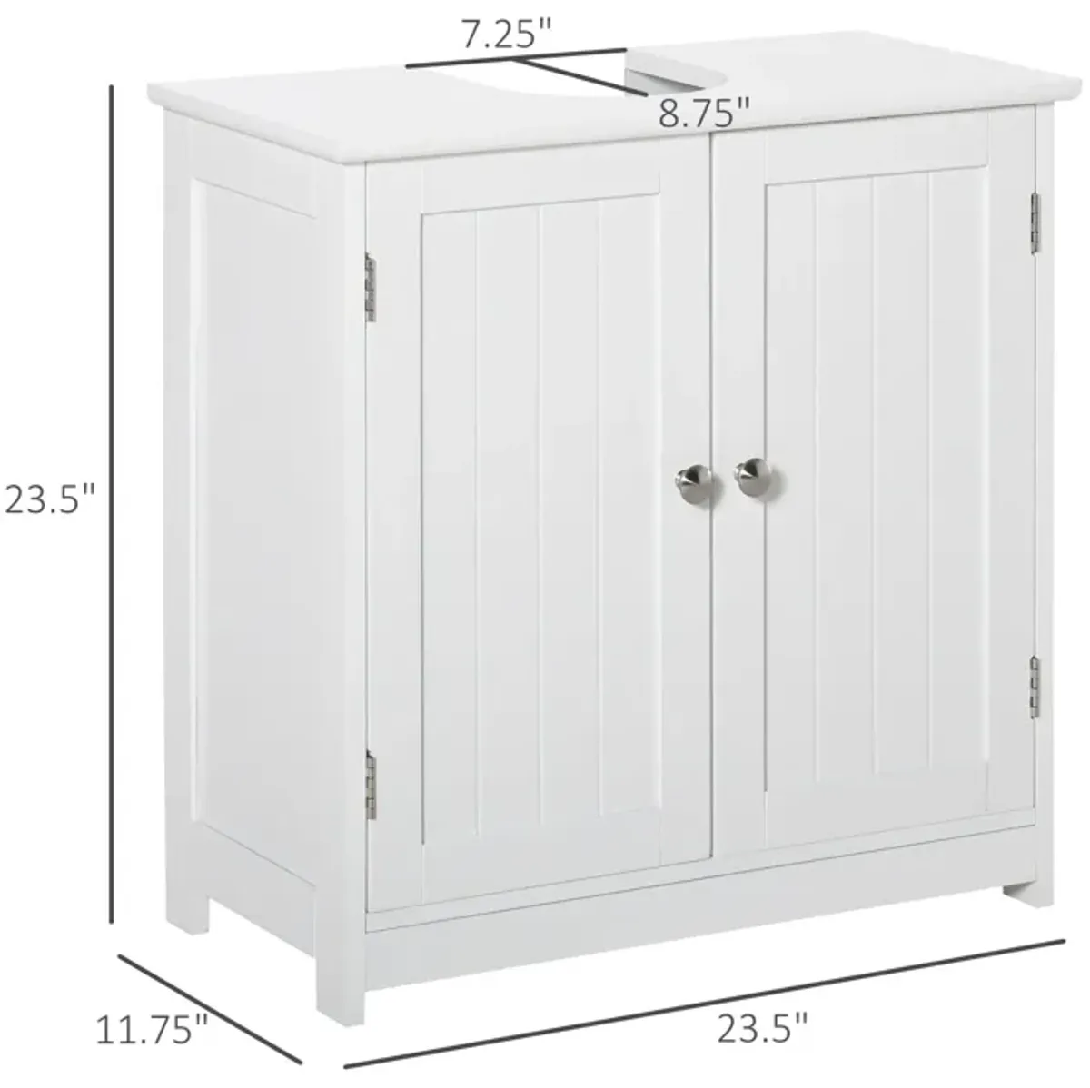 White Pedestal Sink Cabinet: U-Shape Cut-Out, Adjustable Shelf