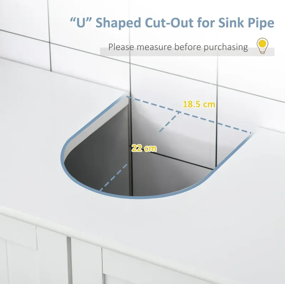 White Pedestal Sink Cabinet: U-Shape Cut-Out, Adjustable Shelf