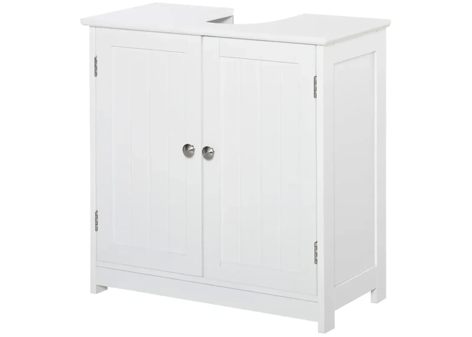 White Pedestal Sink Cabinet: U-Shape Cut-Out, Adjustable Shelf