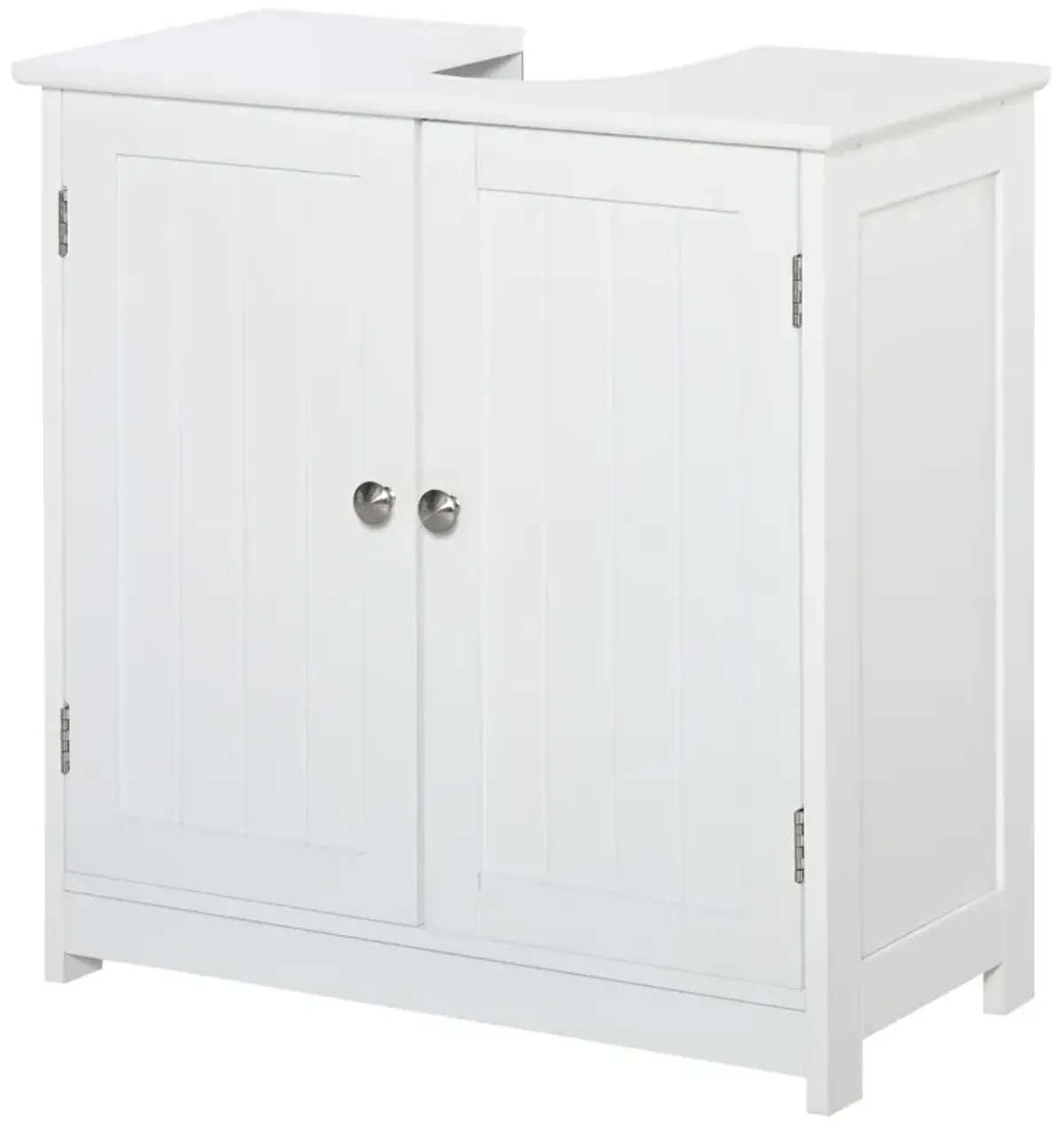 White Pedestal Sink Cabinet: U-Shape Cut-Out, Adjustable Shelf