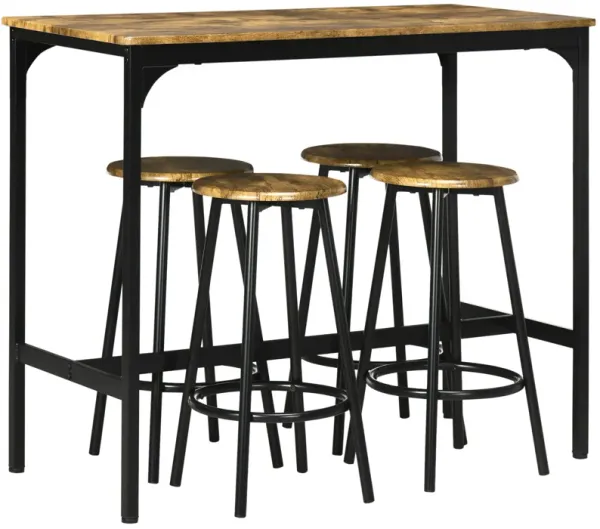 Pub-Style Eating Set: 5-Piece Industrial Bar Table with Metal Stools