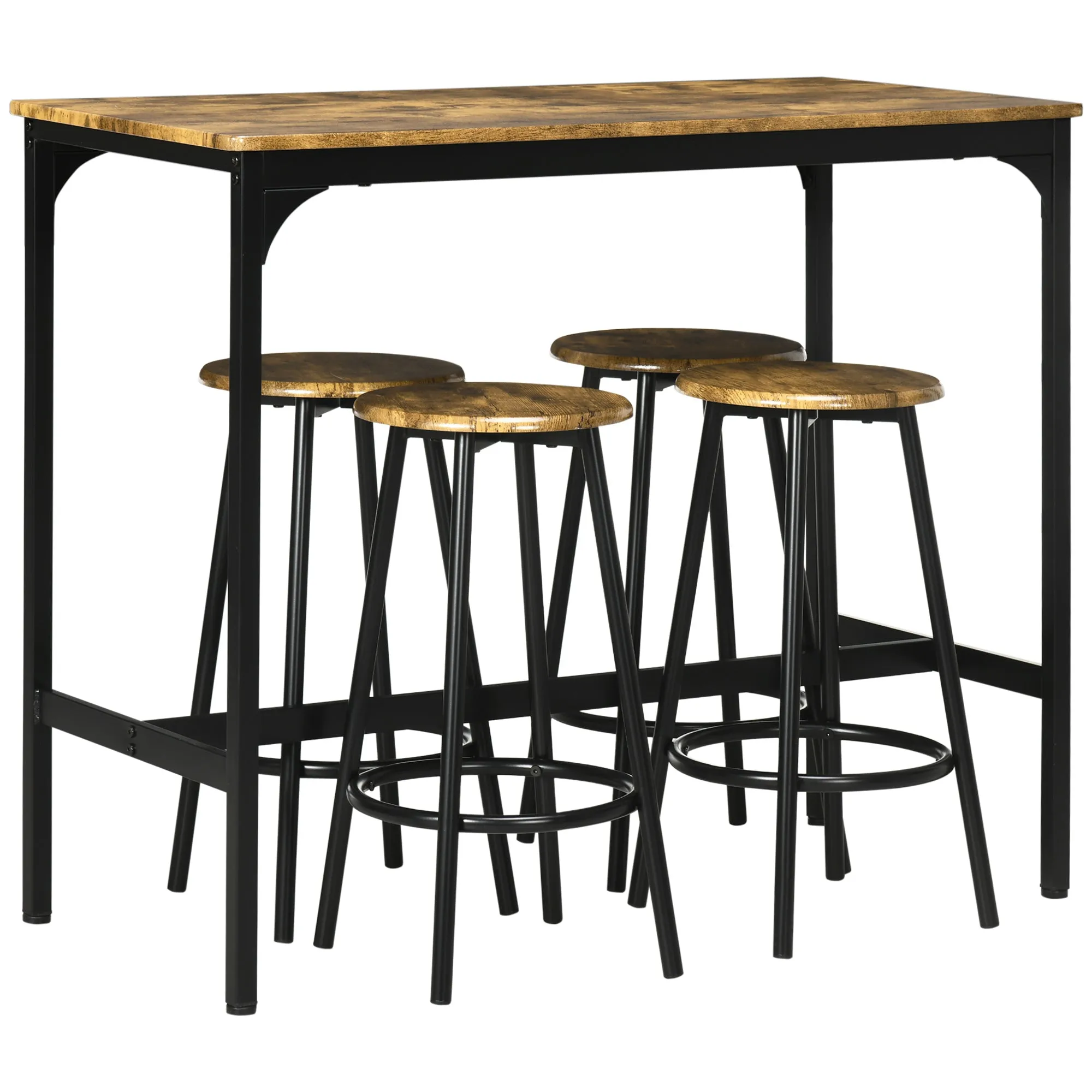 Pub-Style Eating Set: 5-Piece Industrial Bar Table with Metal Stools