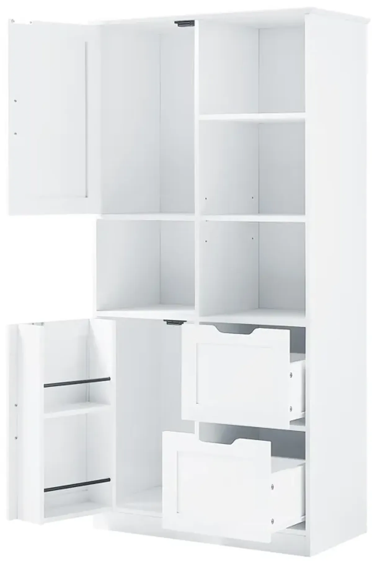 Whisen White Bathroom Storage Cabinet, Freestanding Style Cabinet with Multiple Storage Space and Open Shelf - White