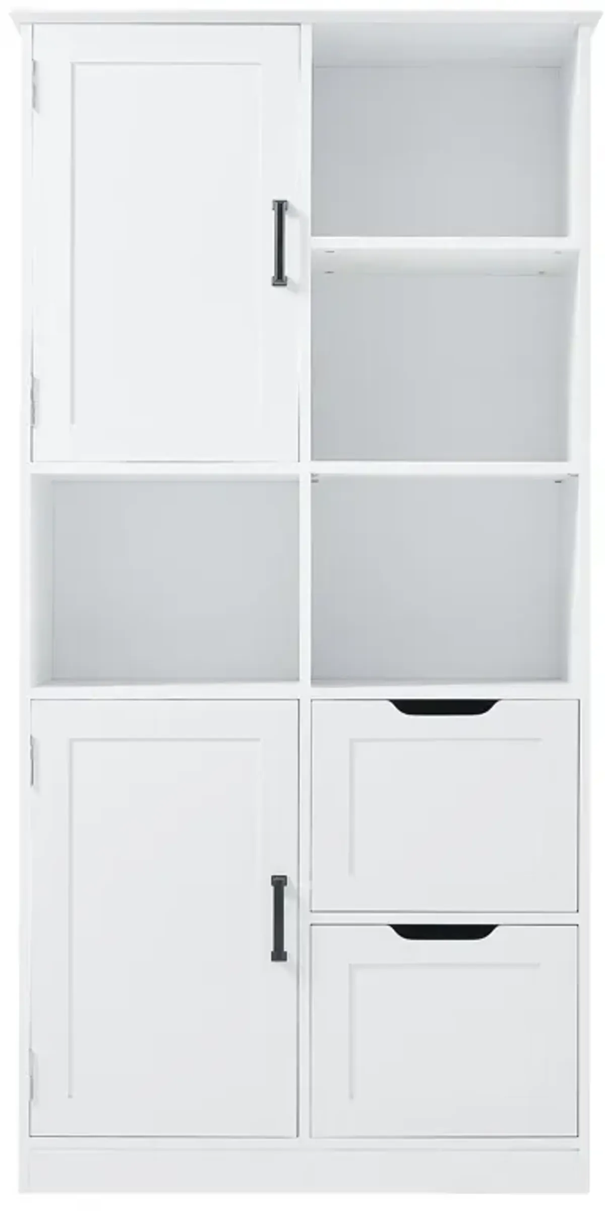 Whisen White Bathroom Storage Cabinet, Freestanding Style Cabinet with Multiple Storage Space and Open Shelf - White
