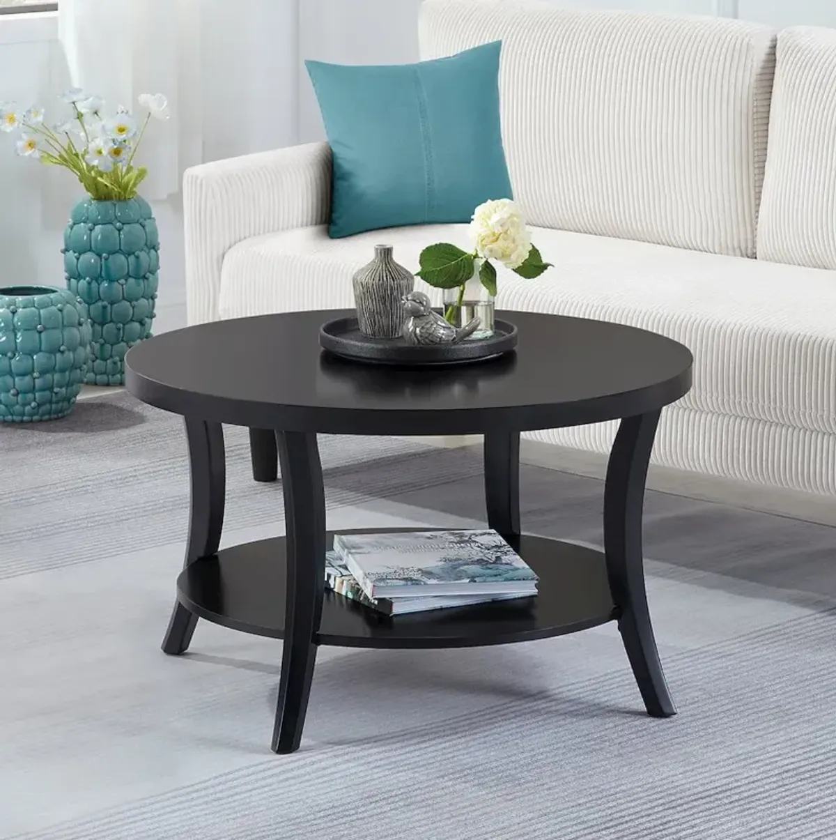 Convenience Concepts Charleston Round Coffee Table with Shelf