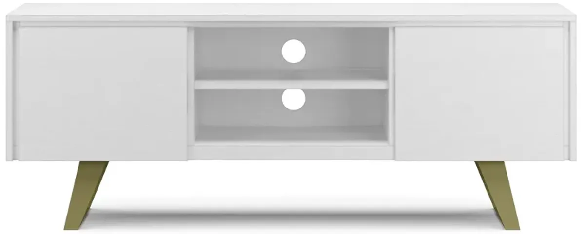 Lowry SOLID ACACIA WOOD 63 inch Wide Industrial TV Media Stand in White For TVs up to 70 inches