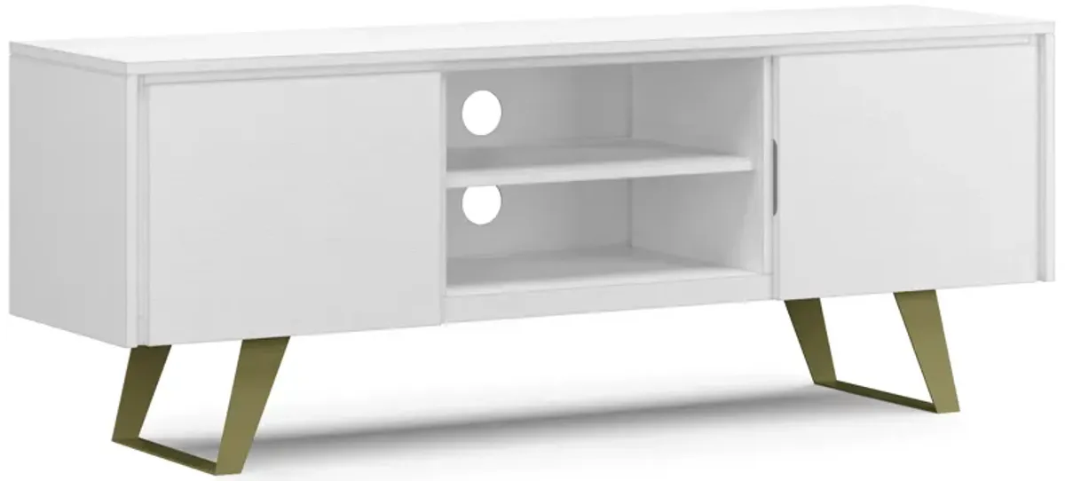 Lowry SOLID ACACIA WOOD 63 inch Wide Industrial TV Media Stand in White For TVs up to 70 inches