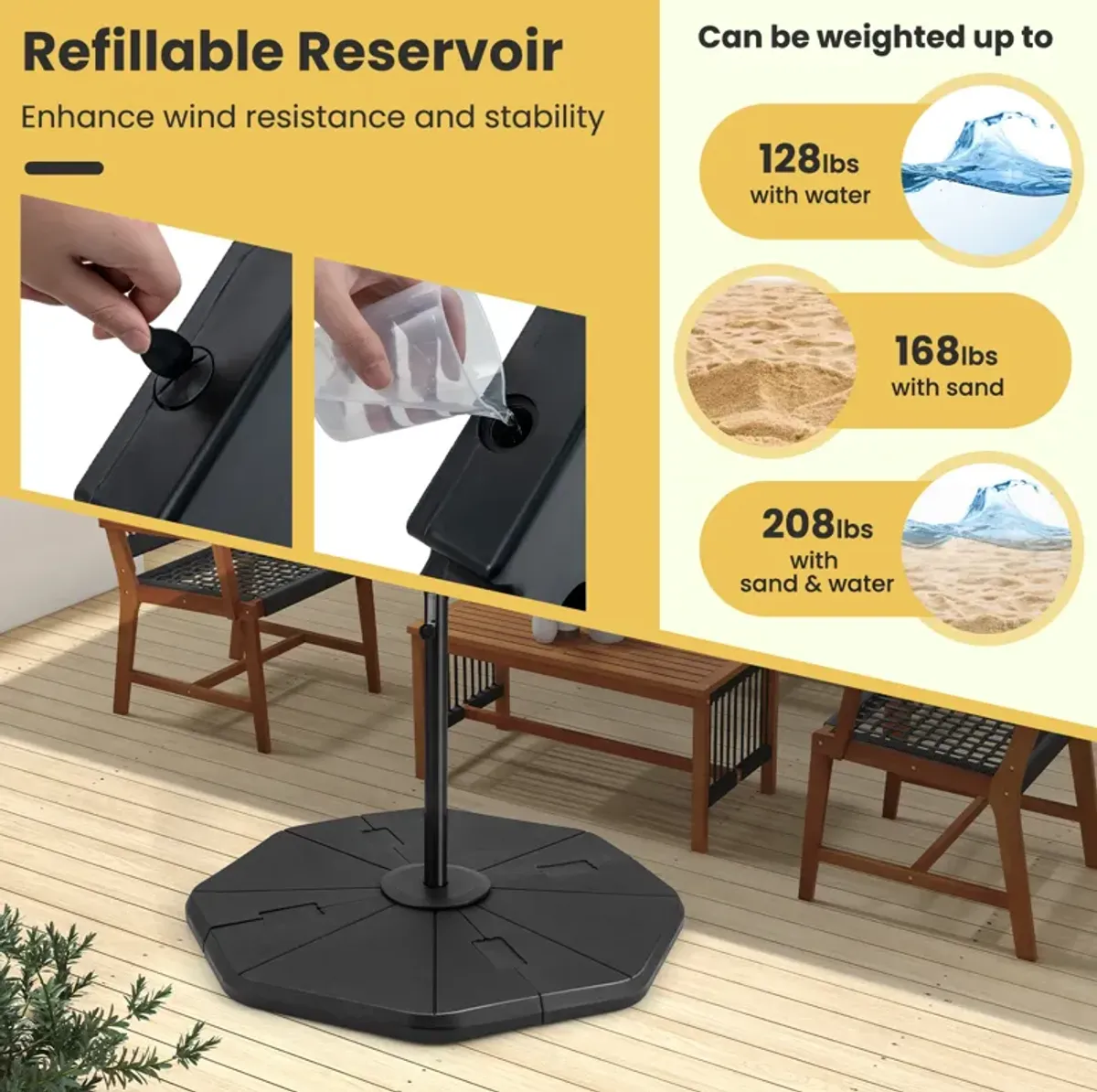 4-Piece Fillable Umbrella Base Stand for Garden, Yard, and Poolside Stability