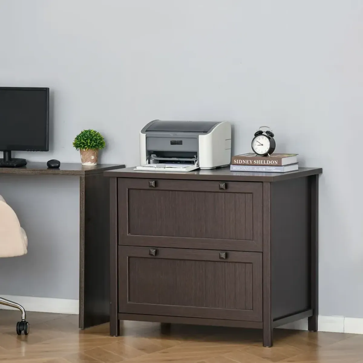 Brown Vintage Filing: 2-Drawer Lateral File Cabinet with Hanging Bars