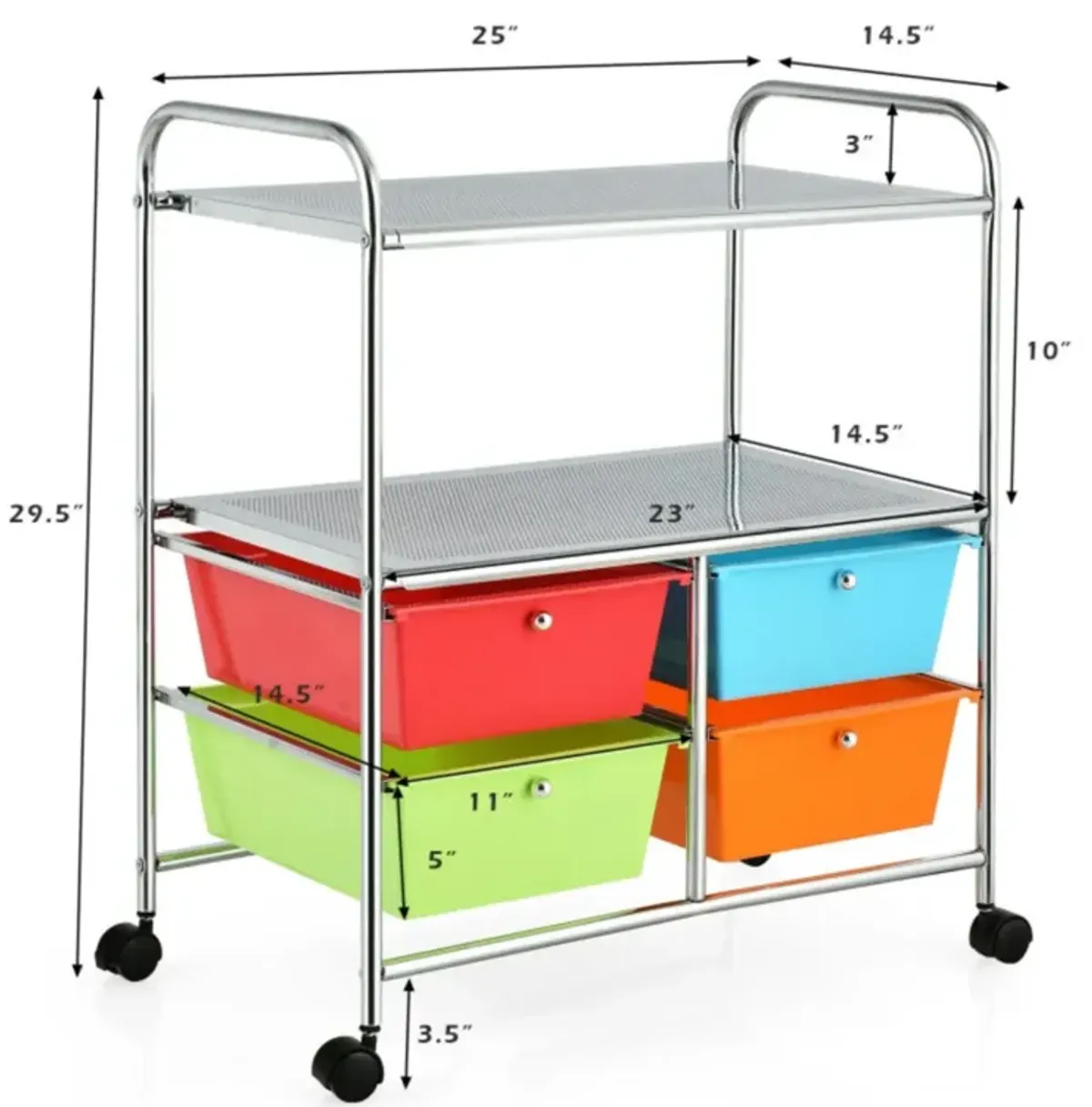 Hivvago 4 Drawers Shelves Rolling Storage Cart Rack