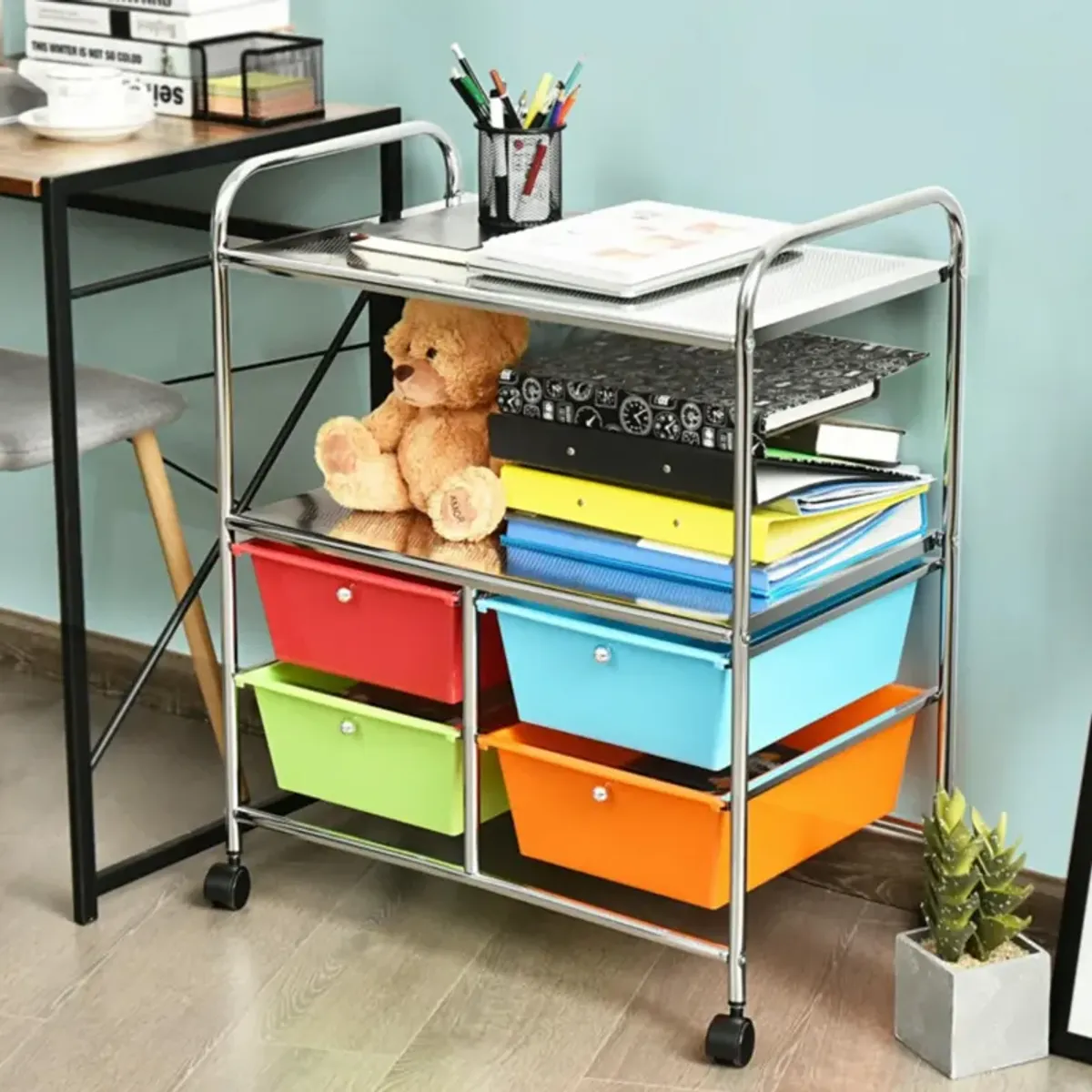 Hivvago 4 Drawers Shelves Rolling Storage Cart Rack