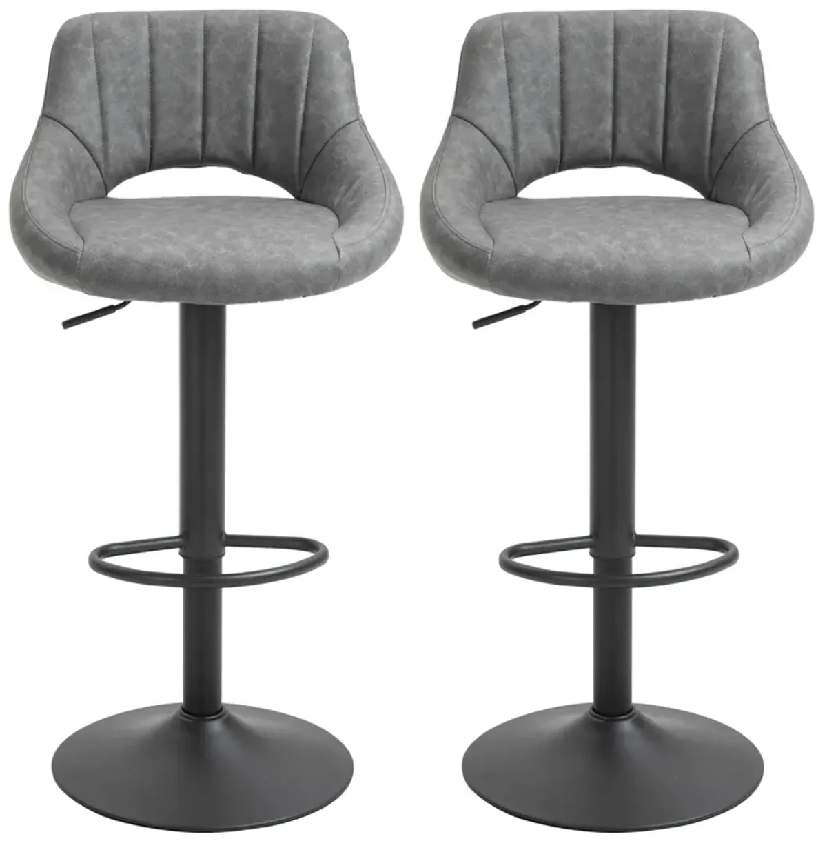 HOMCOM Bar Stools Set of 2, Swivel Bar Height Barstools Chairs with Adjustable Height, Round Heavy Metal Base, and Footrest, Gray