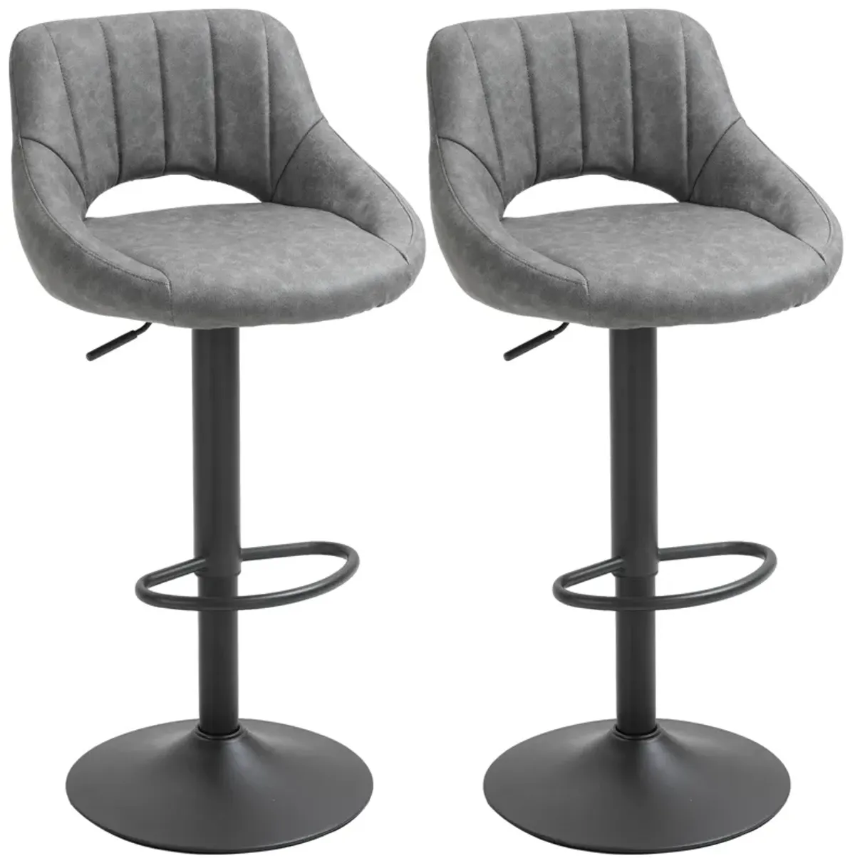 HOMCOM Bar Stools Set of 2, Swivel Bar Height Barstools Chairs with Adjustable Height, Round Heavy Metal Base, and Footrest, Gray