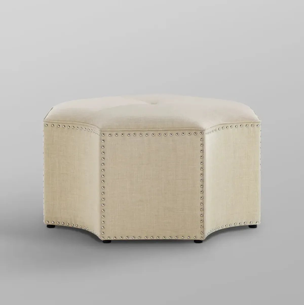 Nicole Miller Arminori Leather/Velvet/Linen Octagon Cocktail Ottoman