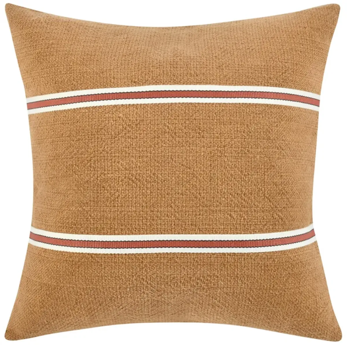 Square Accent Throw Pillow, 22 Inch Cotton and Linen, Chestnut Brown - Benzara