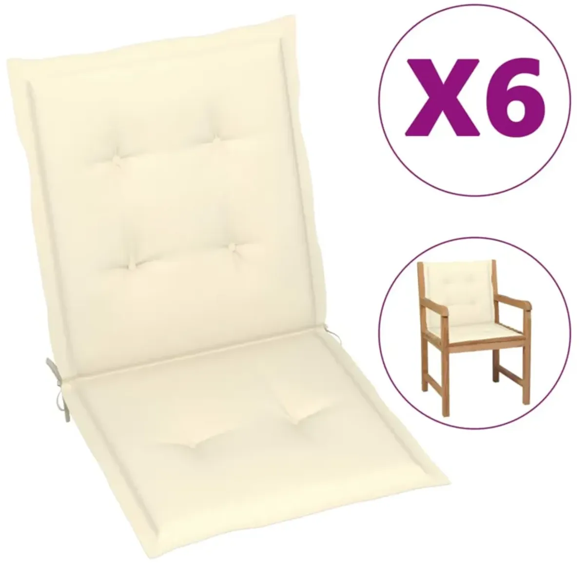 vidaXL Garden Chair Cushions 6 pcs Cream 39.4"x19.7"x1.6"