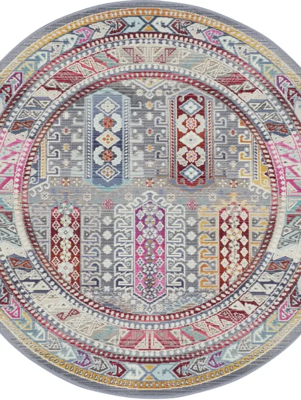 Vintage Kashan VKA06 Gray/Multicolor 4' x Round Rug