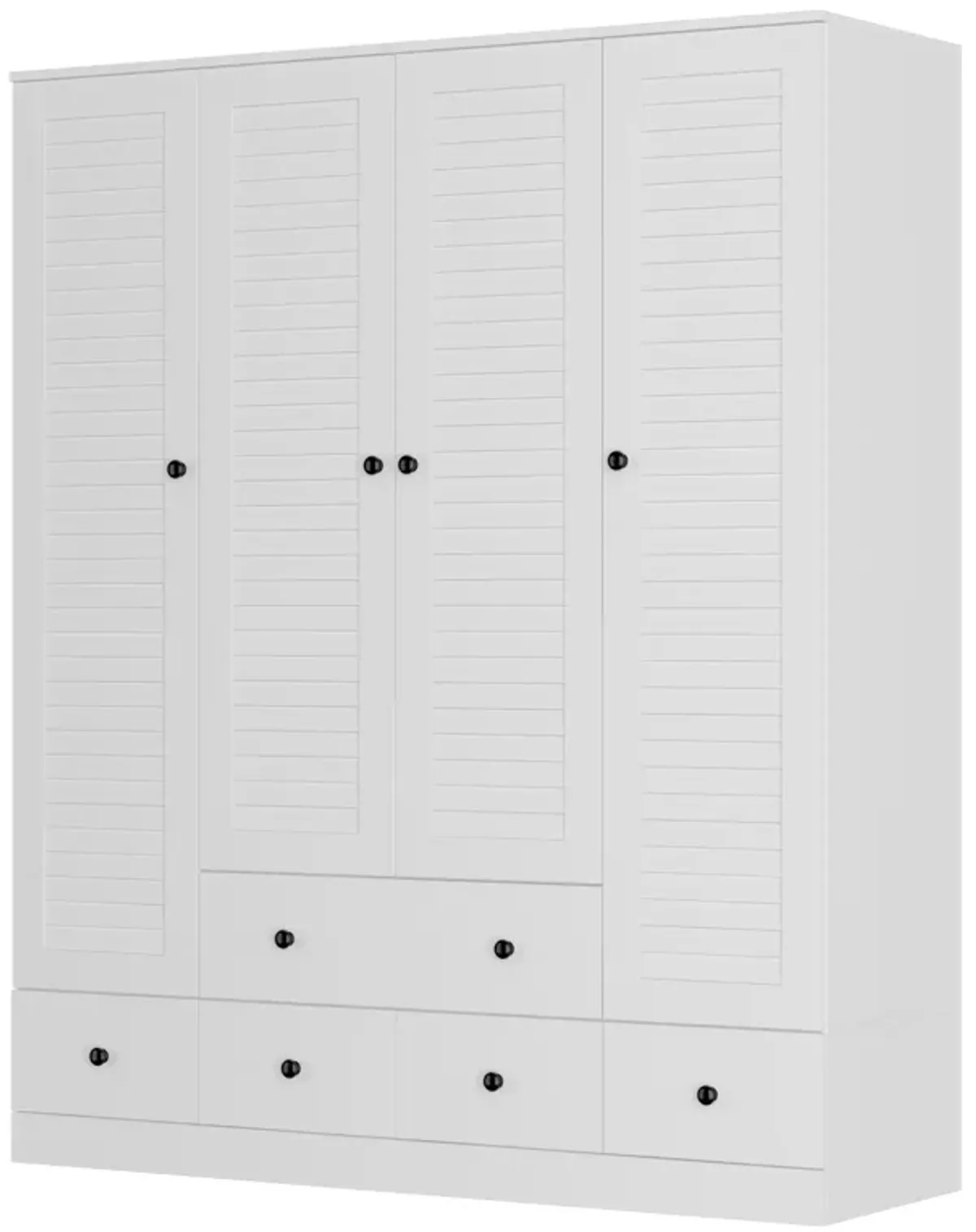 70 in. H x 19 in. D White Wood 59 in. W 4 Shutter Doors Big Armoires Wardwore with 6-Drawers, Hanging Rod