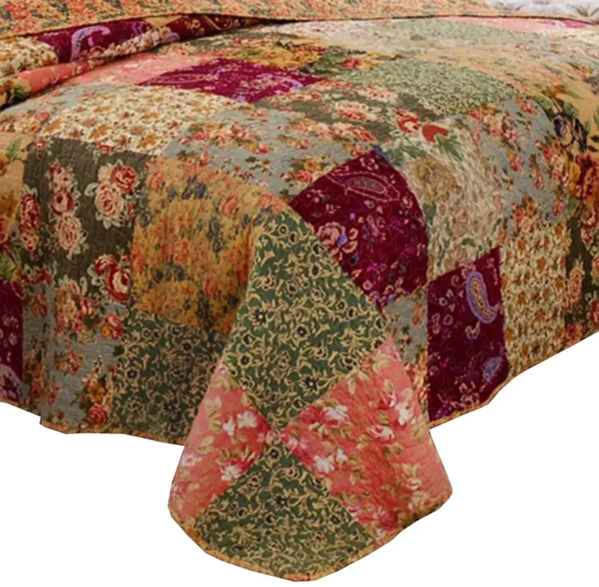 Kamet 3 Piece Fabric King Size Quilt Set with Floral Prints, Multicolor - Benzara