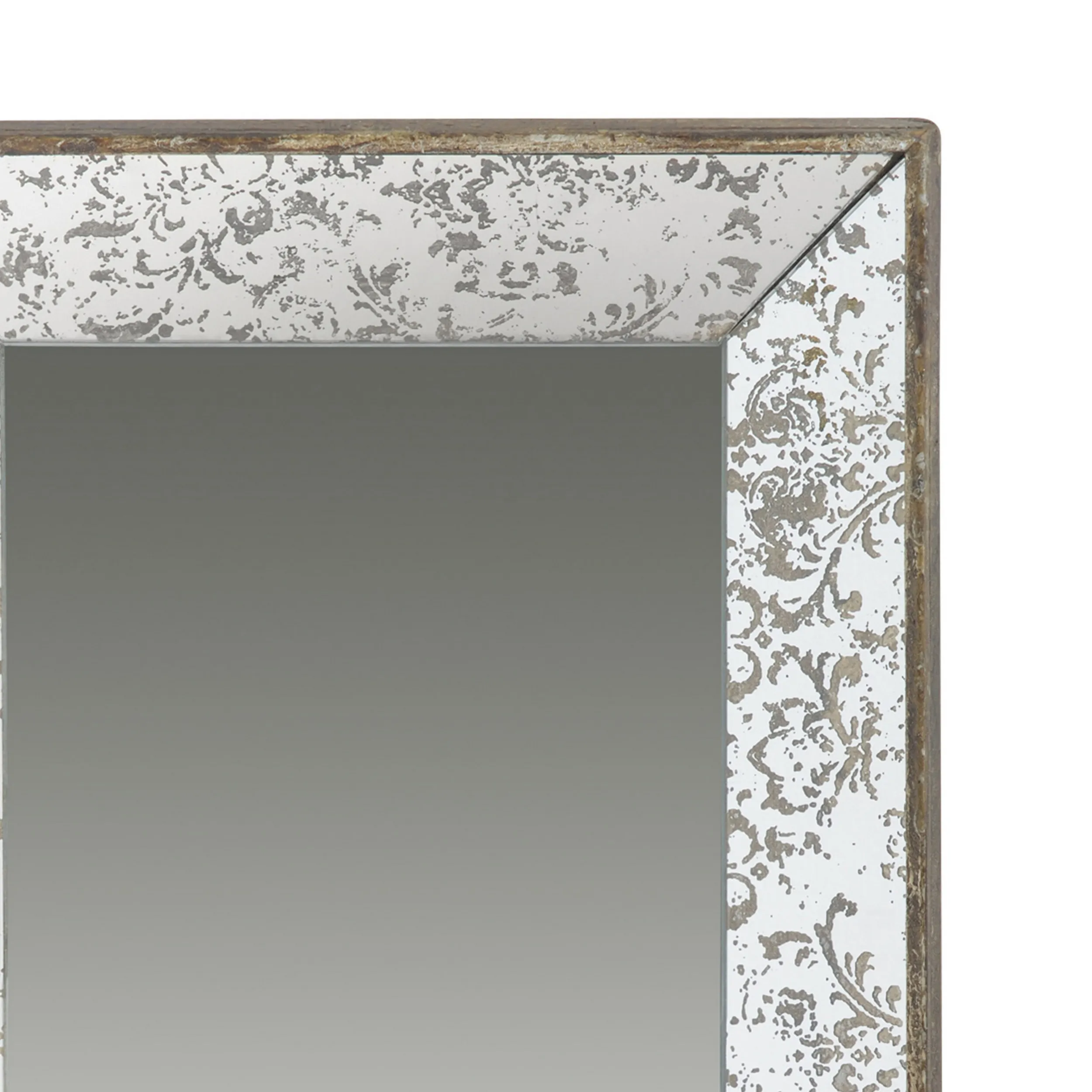 Rosa 16 x 24 Wall Mount Mirror, Brown Wood Frame with Abstract Gold Overlay-Benzara