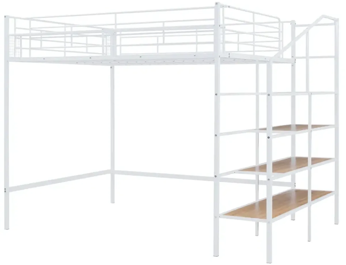 Merax Metal Loft Bed with Storage Shelves