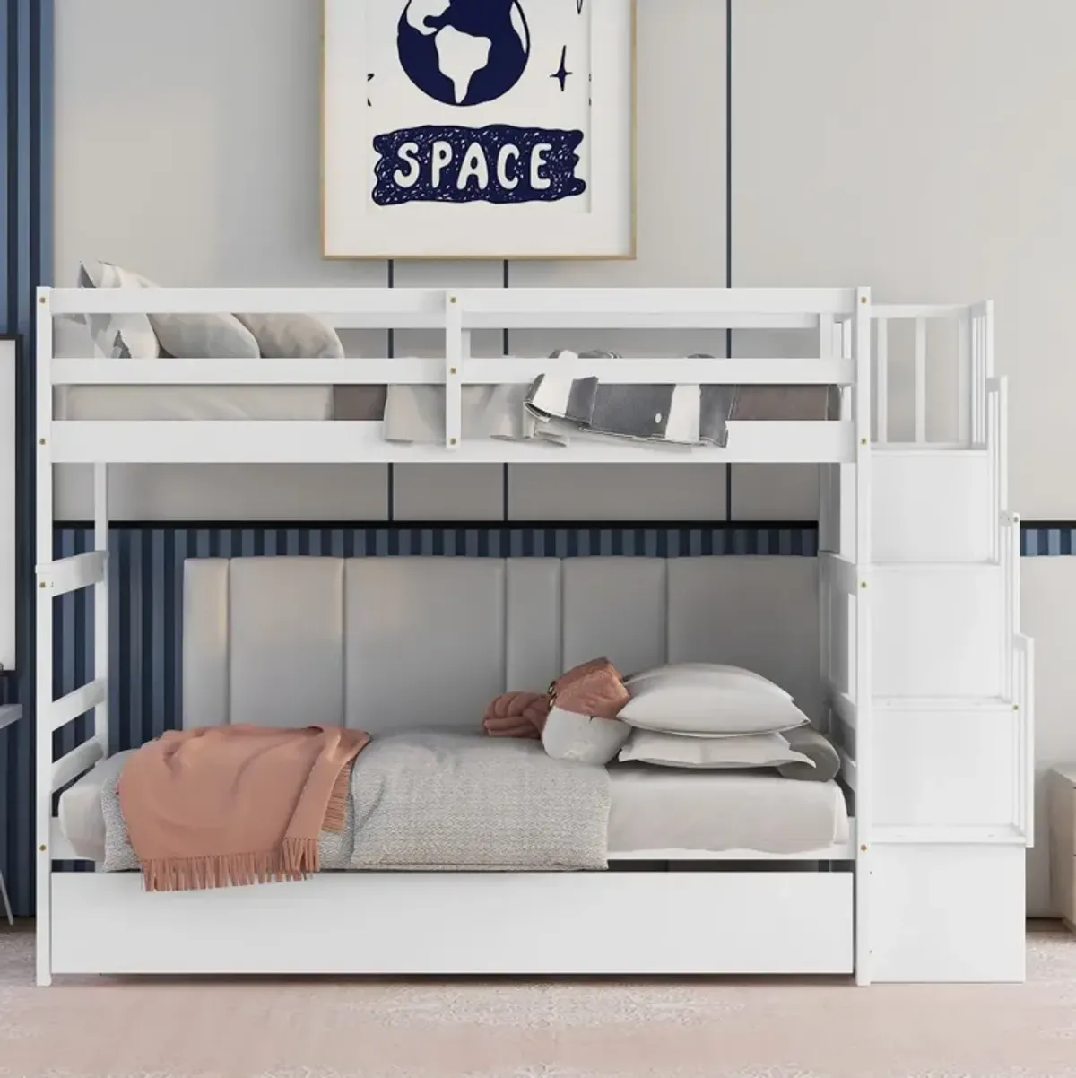 Bunk Beds Twin Over Twin Stairway Storage Function